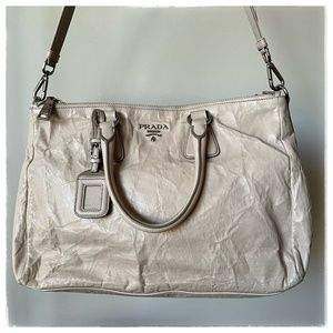 PRADA Nappa Antique Leather Double Zip Convertible Tote Bag
